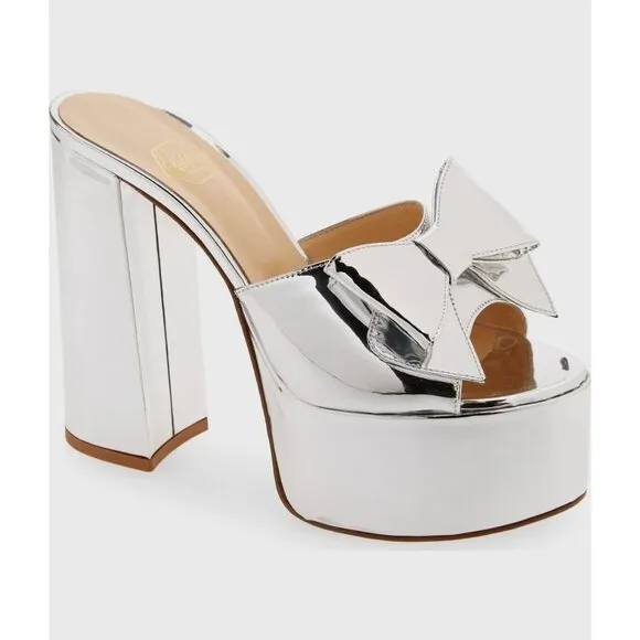 $750 Nalebe Reflections Heirloom 130MM Platform BOW Sandals SILVER 37.5 (MG2)
