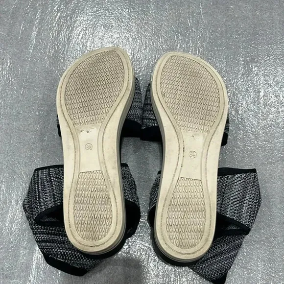 [8.5]Eileen Fisher Black White Knit Platform Sandals