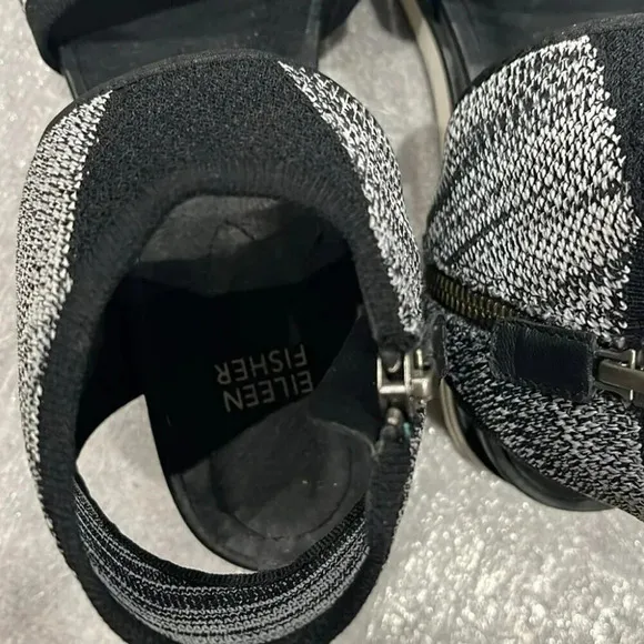 [8.5]Eileen Fisher Black White Knit Platform Sandals