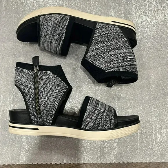 [8.5]Eileen Fisher Black White Knit Platform Sandals