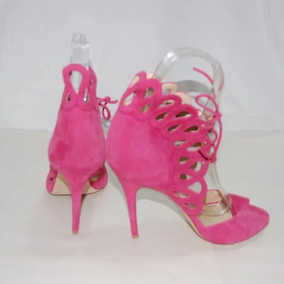 $900❤️39/8.5 Monique Lhuillier Suede High Heels GLADIATOR SANDALS BOOTS ITALY