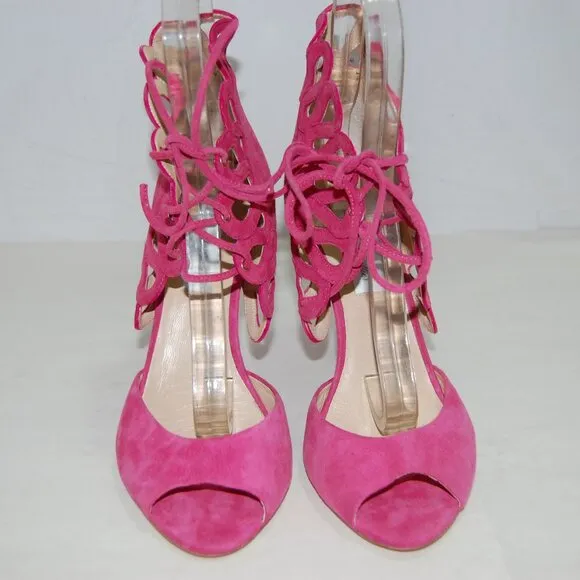 $900❤️39/8.5 Monique Lhuillier Suede High Heels GLADIATOR SANDALS BOOTS ITALY