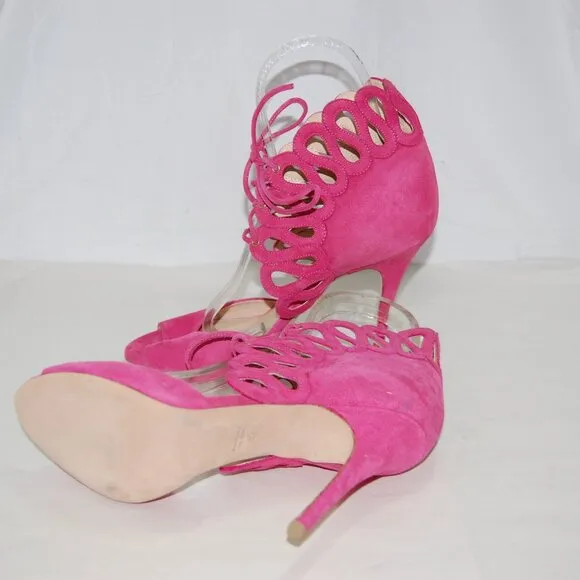 $900❤️39/8.5 Monique Lhuillier Suede High Heels GLADIATOR SANDALS BOOTS ITALY