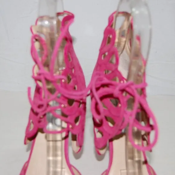 $900❤️39/8.5 Monique Lhuillier Suede High Heels GLADIATOR SANDALS BOOTS ITALY