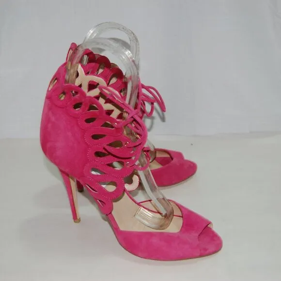 $900❤️39/8.5 Monique Lhuillier Suede High Heels GLADIATOR SANDALS BOOTS ITALY