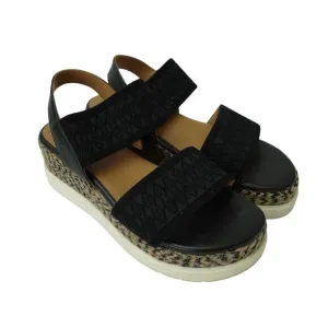 A/Anthropologie Womens Elastic Platform Slingback Sandals Black Multi EU 39 US 8
