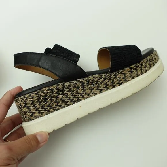 A/Anthropologie Womens Elastic Platform Slingback Sandals Black Multi EU 39 US 8