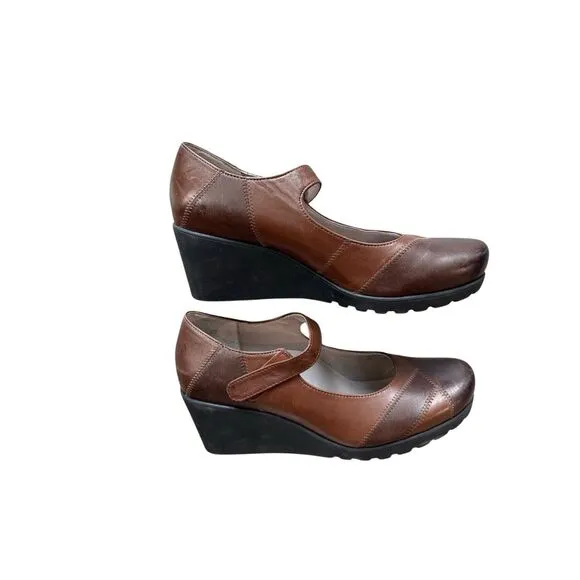 Abeo Ginger Womens Brown Bio System Leather Wedge Comfort Mary Jane Size 7N