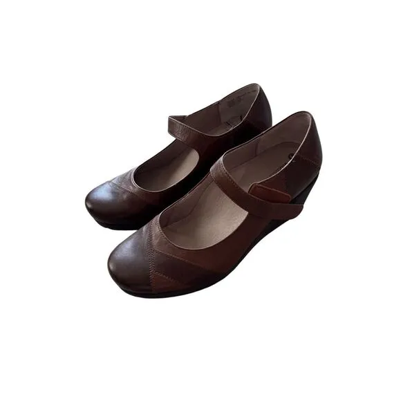 Abeo Ginger Womens Brown Bio System Leather Wedge Comfort Mary Jane Size 7N