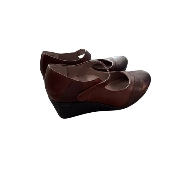Abeo Ginger Womens Brown Bio System Leather Wedge Comfort Mary Jane Size 7N