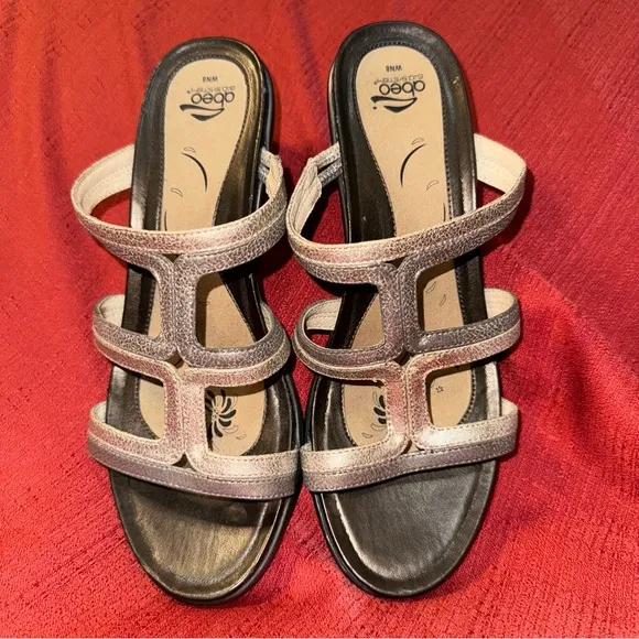ABEO Glyniss Metallic Silver Wedge Sandals, Women’s Size 8, EUC