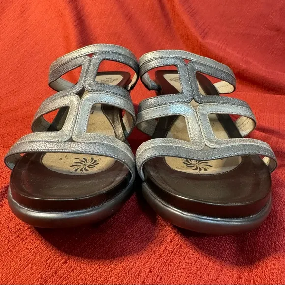ABEO Glyniss Metallic Silver Wedge Sandals, Women’s Size 8, EUC