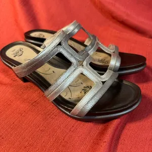 ABEO Glyniss Metallic Silver Wedge Sandals, Women’s Size 8, EUC