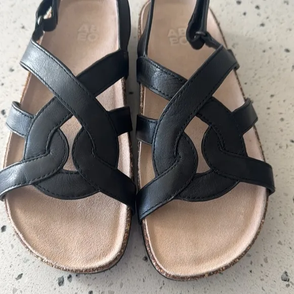 ABEO Lanai (Lacy) Women’s Size 9 Black Leather Sandals Comfortable Casual NWOB