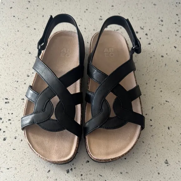 ABEO Lanai (Lacy) Women’s Size 9 Black Leather Sandals Comfortable Casual NWOB