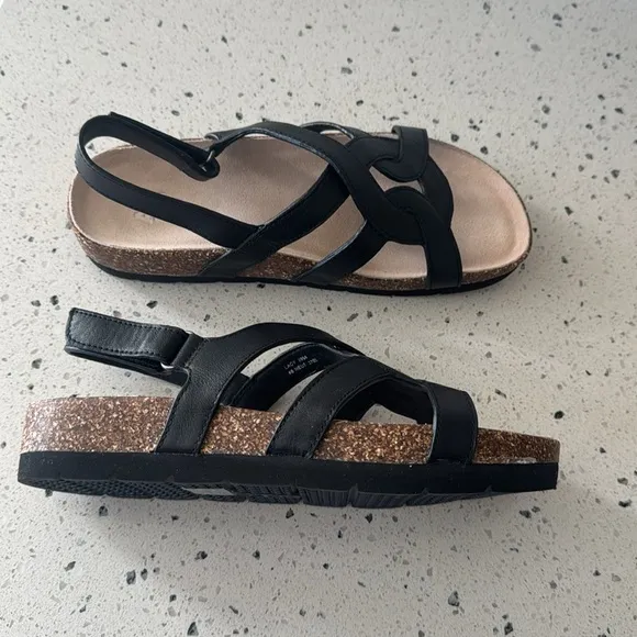 ABEO Lanai (Lacy) Women’s Size 9 Black Leather Sandals Comfortable Casual NWOB