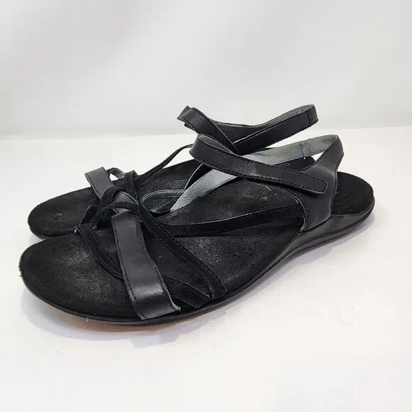 Abeo Women Bobbie Black Leather Sandals Size 10 M Comfort Shoes Open Toe Arch