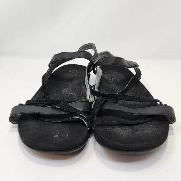 Abeo Women Bobbie Black Leather Sandals Size 10 M Comfort Shoes Open Toe Arch
