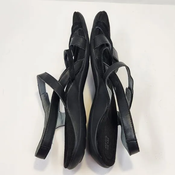 Abeo Women Bobbie Black Leather Sandals Size 10 M Comfort Shoes Open Toe Arch