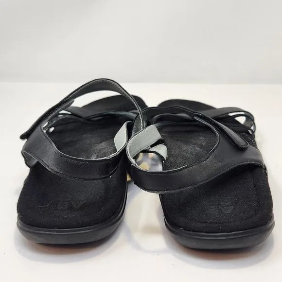 Abeo Women Bobbie Black Leather Sandals Size 10 M Comfort Shoes Open Toe Arch