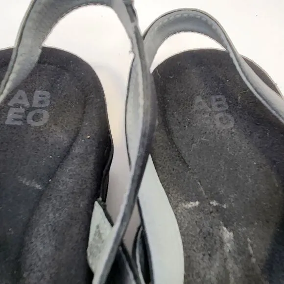 Abeo Women Bobbie Black Leather Sandals Size 10 M Comfort Shoes Open Toe Arch