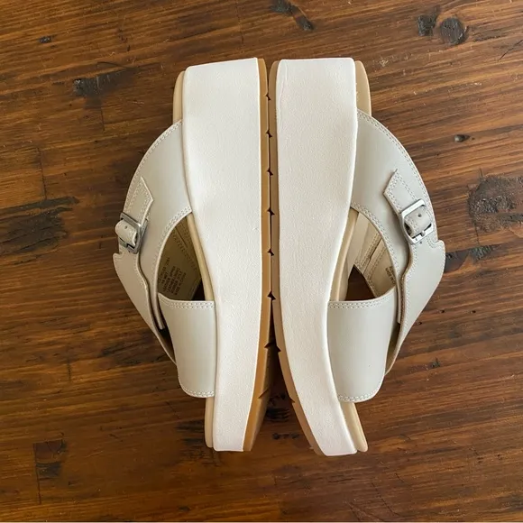 Abeo Womens 9 Solstice Leather Cross Wedge Sandal Beige Metatarsal Footbed