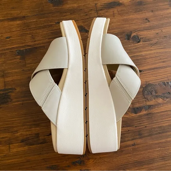 Abeo Womens 9 Solstice Leather Cross Wedge Sandal Beige Metatarsal Footbed