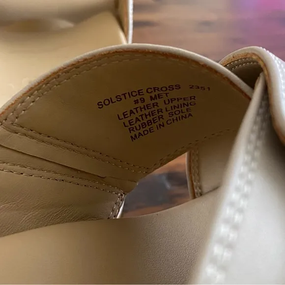 Abeo Womens 9 Solstice Leather Cross Wedge Sandal Beige Metatarsal Footbed