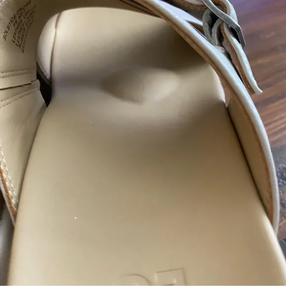 Abeo Womens 9 Solstice Leather Cross Wedge Sandal Beige Metatarsal Footbed