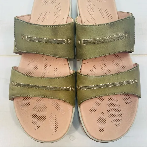 Acorn C2G Lite Slide Loden Green Leather Adjustable Strap Sandals, Sz 11W