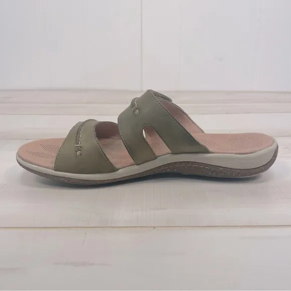Acorn C2G Lite Slide Loden Green Leather Adjustable Strap Sandals, Sz 11W