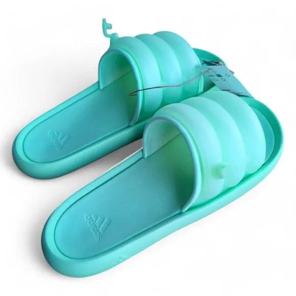 Adidas Adilette Pool Slides Green Glow Slip On Inner Tube Tubing Flip Flops NWT