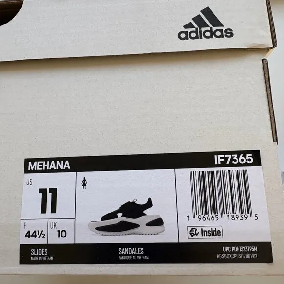 Adidas Mehana Platform Sandals Black &amp; White Women’s Size 11 NEW