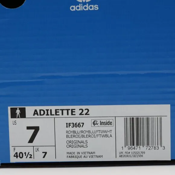 Adidas Originals Women's Cushioned Adilette 22 Sliders Sandals Blue/White Size 7
