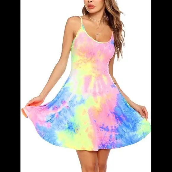 Adjustable Spaghetti Strap Sundress Sleeveless Sunflower Dress
