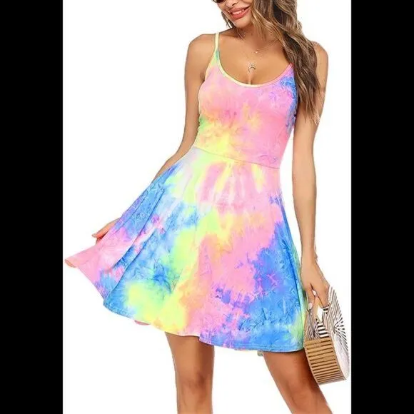 Adjustable Spaghetti Strap Sundress Sleeveless Sunflower Dress