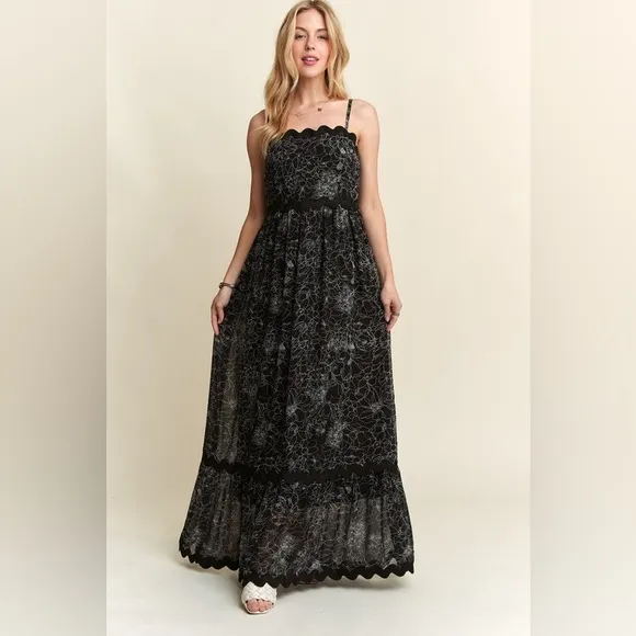 ADORA Floral Adjustable Strap Maxi Cami Dress