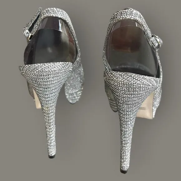 Adrianna Papell Women’s Peep Toe Formal High Heel Pewter New Year’s Eve Sz 8.5