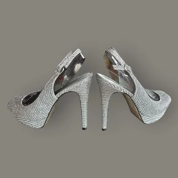 Adrianna Papell Women’s Peep Toe Formal High Heel Pewter New Year’s Eve Sz 8.5