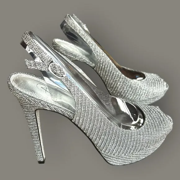 Adrianna Papell Women’s Peep Toe Formal High Heel Pewter New Year’s Eve Sz 8.5