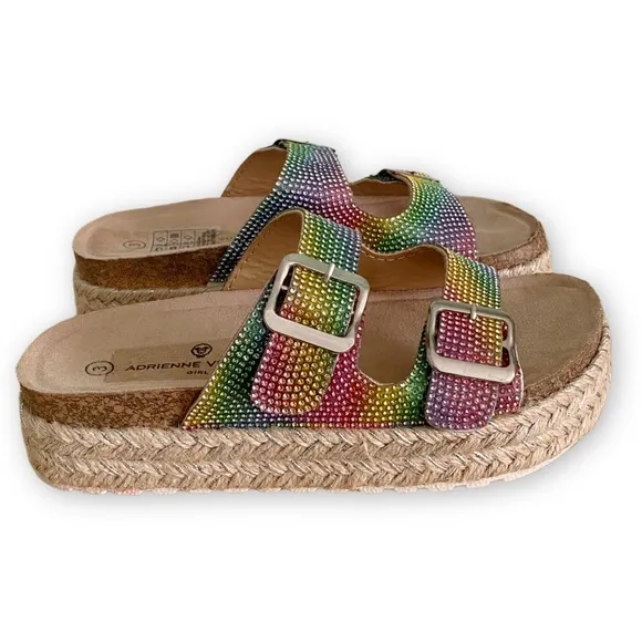 Adrienne Vittadini Girls 3 NWOT Buckle Rainbow Rhinestone Espadrille Sandals