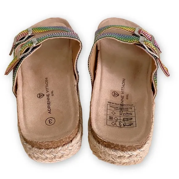 Adrienne Vittadini Girls 3 NWOT Buckle Rainbow Rhinestone Espadrille Sandals