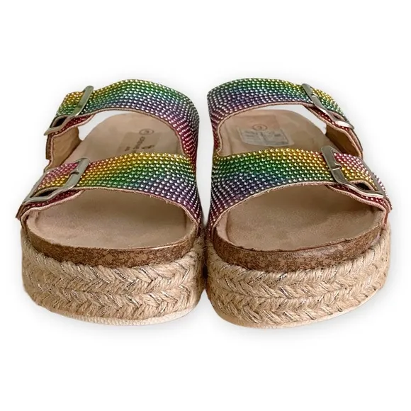 Adrienne Vittadini Girls 3 NWOT Buckle Rainbow Rhinestone Espadrille Sandals