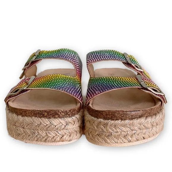 Adrienne Vittadini Girls 3 NWOT Buckle Rainbow Rhinestone Espadrille Sandals