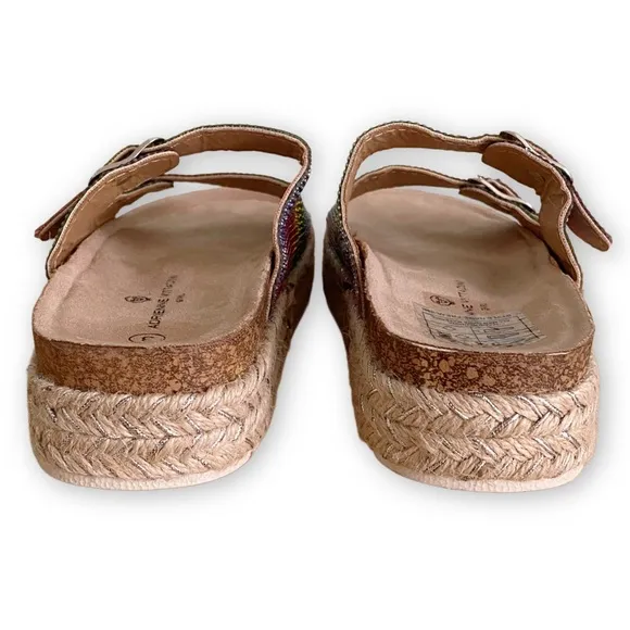Adrienne Vittadini Girls 3 NWOT Buckle Rainbow Rhinestone Espadrille Sandals