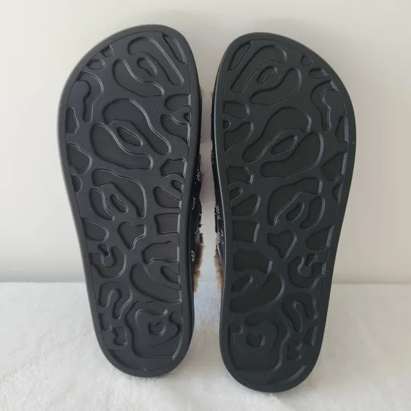 Aerosoles Laura Ashley Olivia Slides Floral Shearling Fur Platform Sandals 7.5