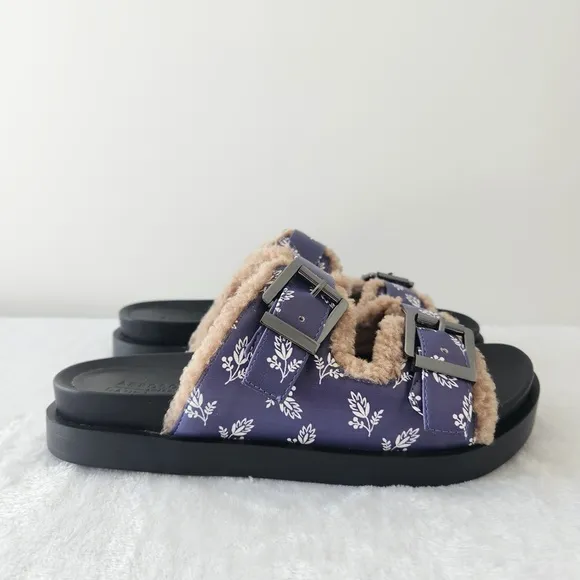 Aerosoles Laura Ashley Olivia Slides Floral Shearling Fur Platform Sandals 7.5