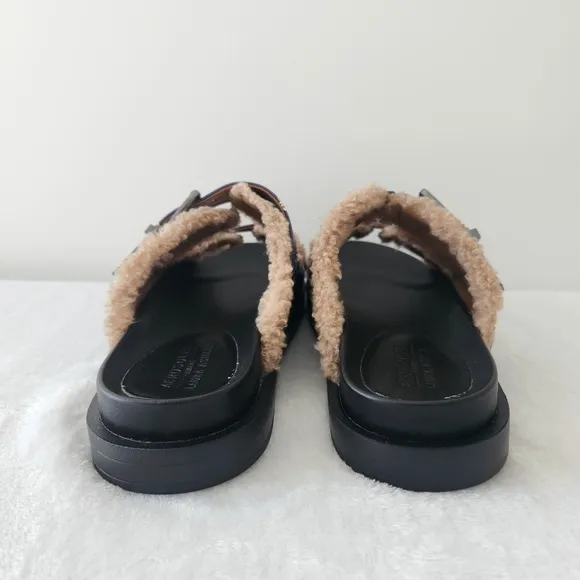 Aerosoles Laura Ashley Olivia Slides Floral Shearling Fur Platform Sandals 7.5
