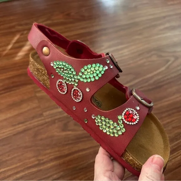 Aerothotic Two Strap Buckle Custom Rhinestone Cherry Sandals SZ 38 Red