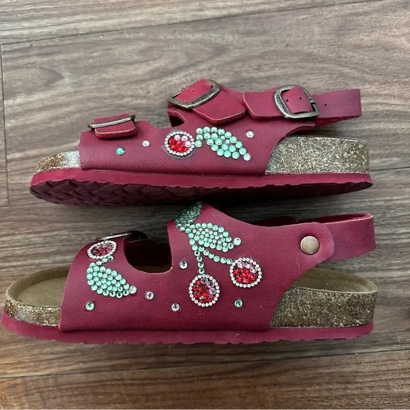 Aerothotic Two Strap Buckle Custom Rhinestone Cherry Sandals SZ 38 Red